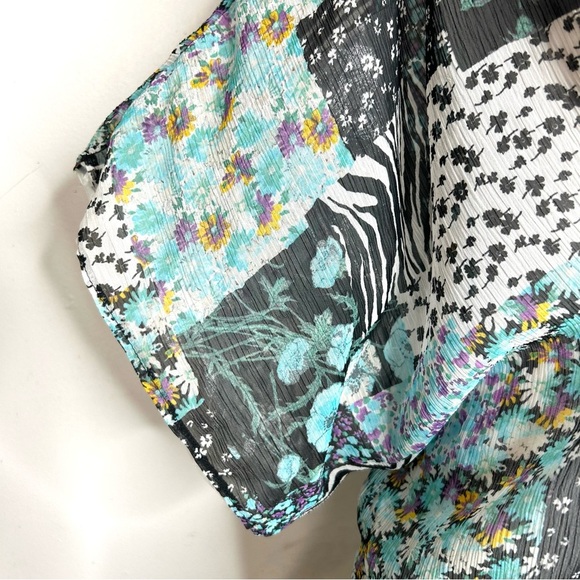 Vintage Y2K Bebe Dress Calcutta SHEER Blue Black Patchwork Floral Fairy Kaftan - Picture 10 of 10